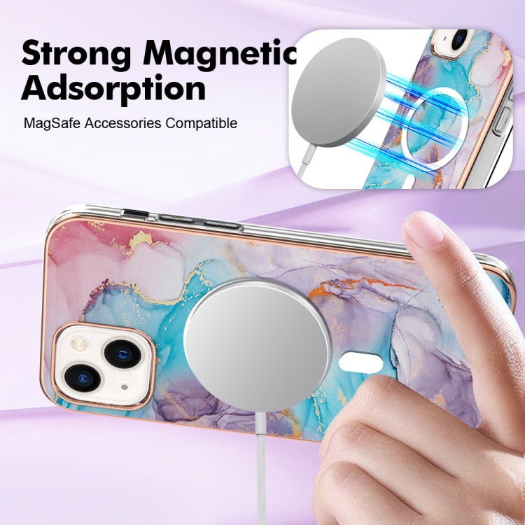 For iPhone 14 Marble Pattern Dual-side IMD Magsafe TPU Phone Case(Blue Marble) - iPhone 14 Cases by buy2fix | Online Shopping UK | buy2fix