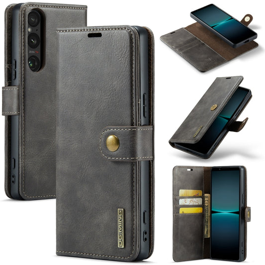 For Sony Xperia 1 V DG.MING Crazy Horse Texture Detachable Magnetic Leather Phone Case(Grey) - Sony Cases by DG.MING | Online Shopping UK | buy2fix