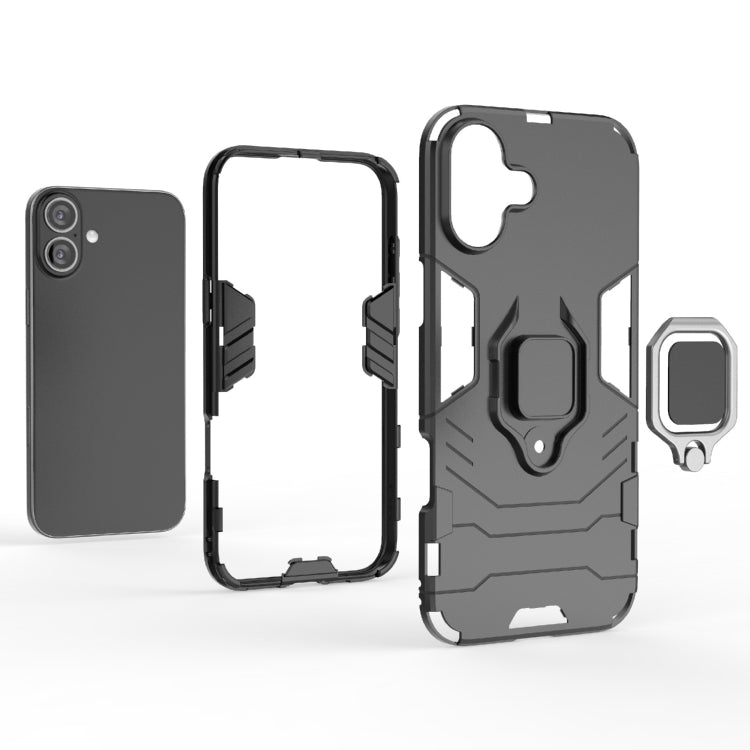 For iPhone 16 Plus Shockproof PC + TPU Holder Phone Case(Navy Blue) - iPhone 16 Plus Cases by buy2fix | Online Shopping UK | buy2fix