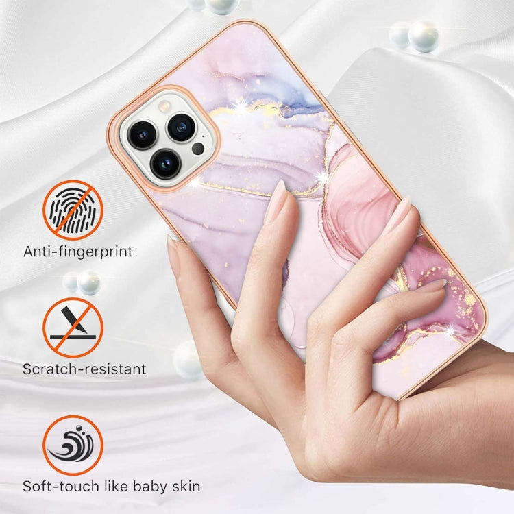 For iPhone 16 Pro Max Electroplating Marble Pattern Dual-side IMD TPU Shockproof Phone Case (Rose Gold 005) - iPhone 16 Pro Max Cases by buy2fix | Online Shopping UK | buy2fix