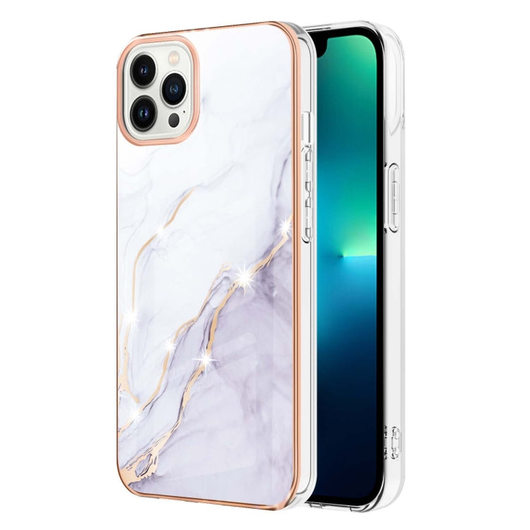 Electroplating Marble Pattern Dual-side IMD TPU Shockproof Phone Case For iPhone 16 Pro(White 006) - iPhone 16 Pro Cases by buy2fix | Online Shopping UK | buy2fix