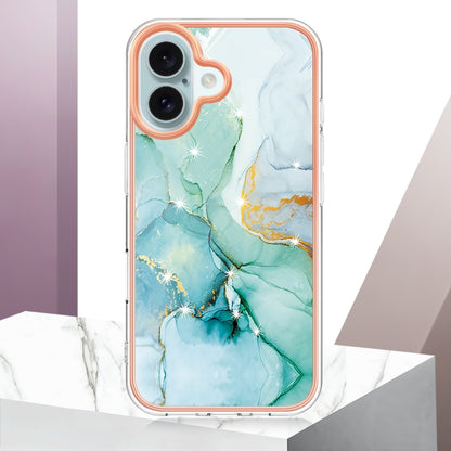 For iPhone 16 Plus Electroplating Marble Pattern Dual-side IMD TPU Shockproof Phone Case (Green 003) - iPhone 16 Plus Cases by buy2fix | Online Shopping UK | buy2fix