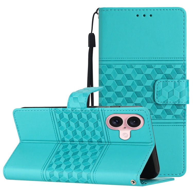 For iPhone 16 Plus Diamond Embossed Skin Feel Leather Phone Case(Blue) - iPhone 16 Plus Cases by buy2fix | Online Shopping UK | buy2fix