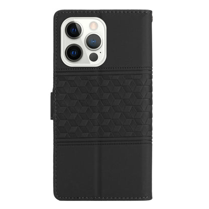 For iPhone 16 Pro Diamond Embossed Skin Feel Leather Phone Case(Black) - iPhone 16 Pro Cases by buy2fix | Online Shopping UK | buy2fix