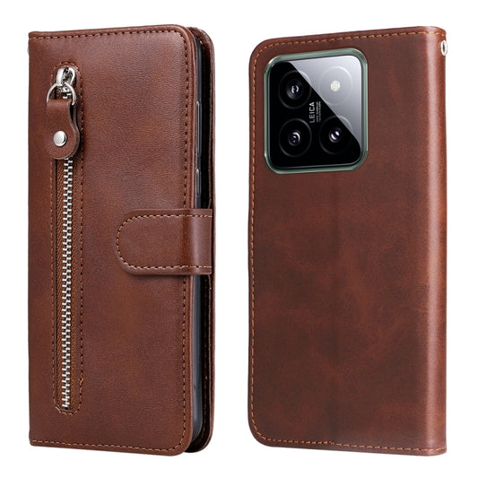 For Xiaomi 14 Fashion Calf Texture Zipper Leather Phone Case(Brown) - 14 Cases by buy2fix | Online Shopping UK | buy2fix