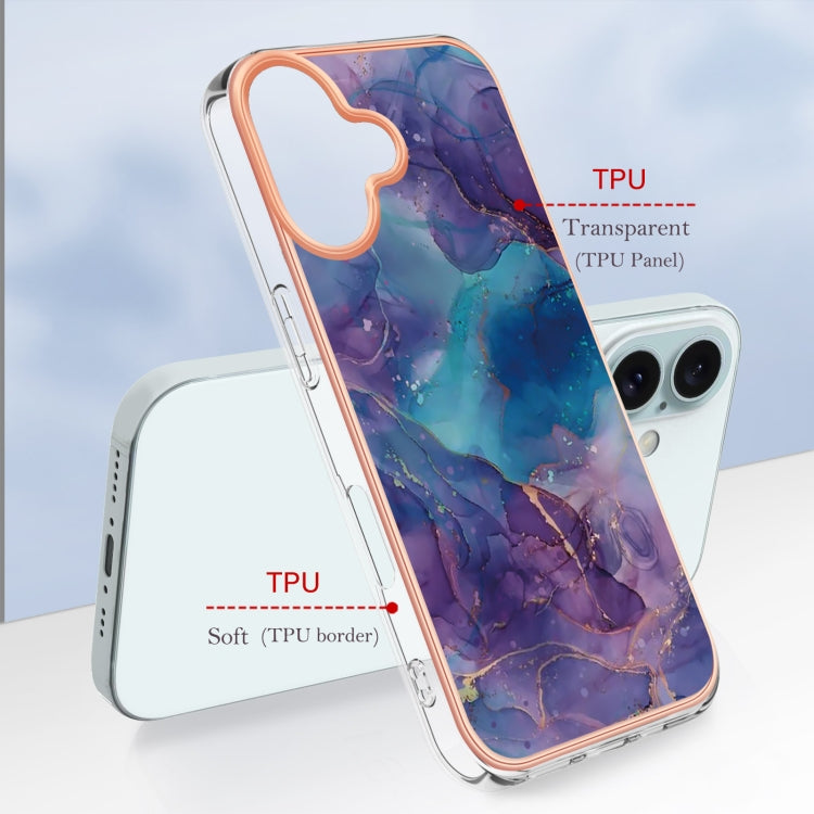 For iPhone 16 Plus Electroplating Marble Dual-side IMD Phone Case(Purple 016) - iPhone 16 Plus Cases by buy2fix | Online Shopping UK | buy2fix