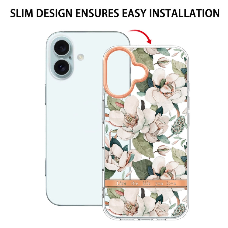 For iPhone 16 Plus Flowers and Plants Series IMD TPU Phone Case(Green Gardenia) - iPhone 16 Plus Cases by buy2fix | Online Shopping UK | buy2fix