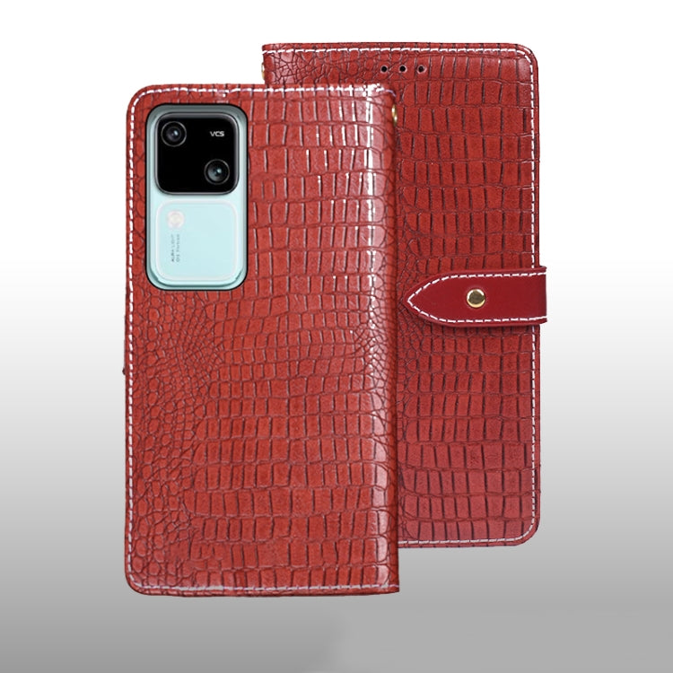For vivo V30 idewei Crocodile Texture Leather Phone Case(Red) - vivo Cases by idewei | Online Shopping UK | buy2fix