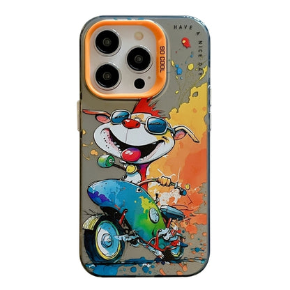 For iPhone 16 Pro Max Animal Pattern Oil Painting Series PC + TPU Phone Case(Motorcycle Dog) - iPhone 16 Pro Max Cases by buy2fix | Online Shopping UK | buy2fix