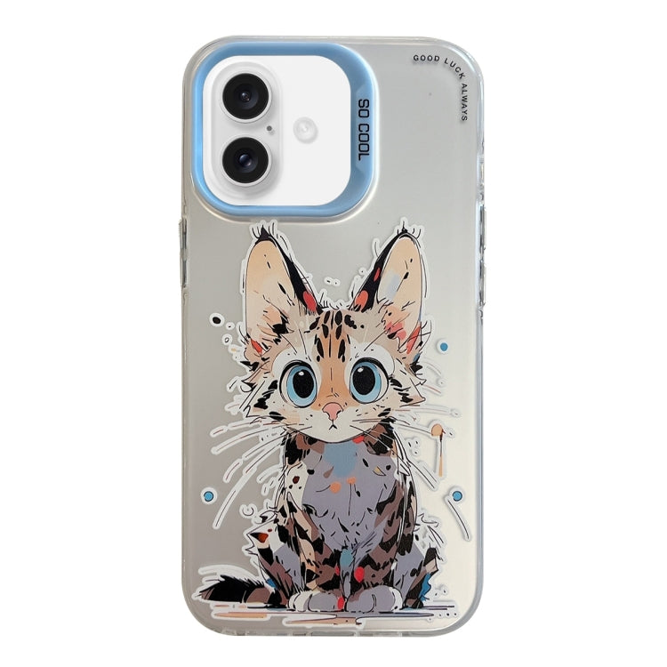 For iPhone 16 Plus Animal Pattern Oil Painting Series PC + TPU Phone Case(Stupid Cat) - iPhone 16 Plus Cases by buy2fix | Online Shopping UK | buy2fix