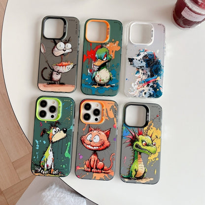 For iPhone 16 Plus Animal Pattern Oil Painting Series PC + TPU Phone Case(Drinking Cat) - iPhone 16 Plus Cases by buy2fix | Online Shopping UK | buy2fix