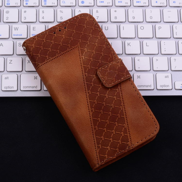 For iPhone 16 Pro Seven-shaped Embossed Leather Phone Case(Brown) - iPhone 16 Pro Cases by buy2fix | Online Shopping UK | buy2fix