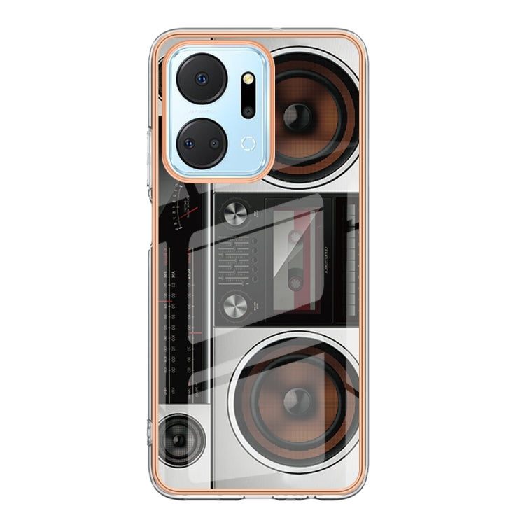 For Honor X7a Electroplating Marble Dual-side IMD Phone Case(Retro Radio) - Honor Cases by buy2fix | Online Shopping UK | buy2fix