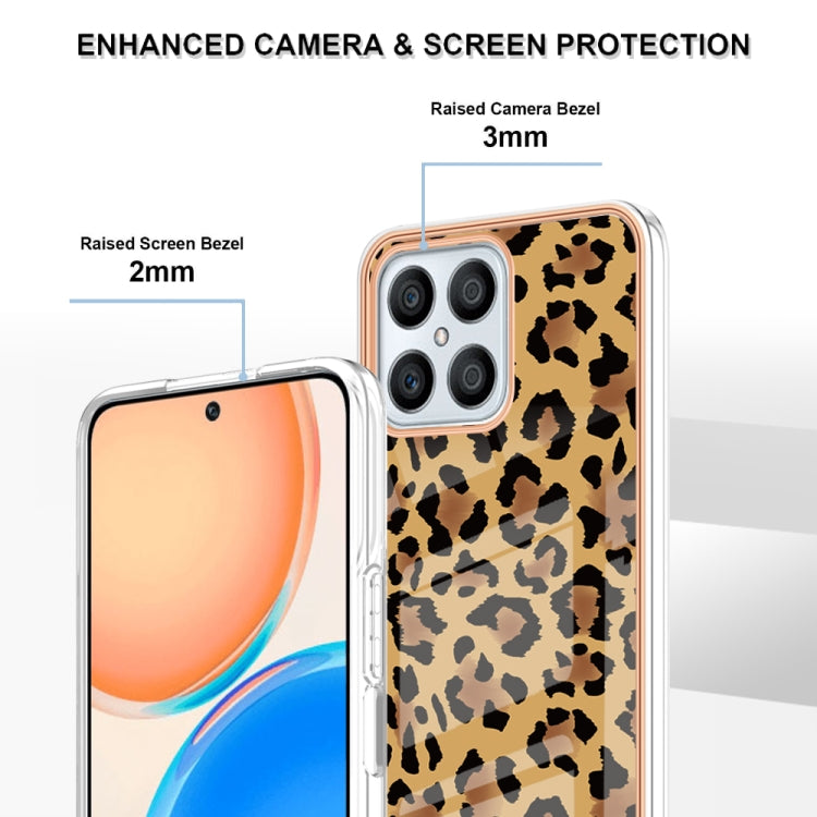 For Honor X8 4G Electroplating Marble Dual-side IMD Phone Case(Leopard Print) - Honor Cases by buy2fix | Online Shopping UK | buy2fix