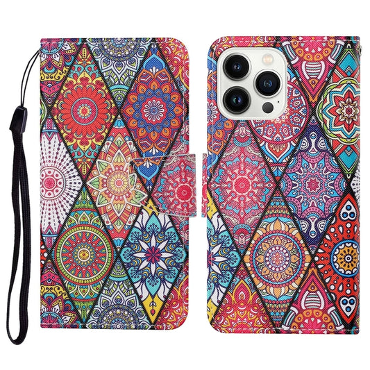 For iPhone 16 Pro 3D Colored Drawing Flip Leather Phone Case(Rhombus Totem) - iPhone 16 Pro Cases by buy2fix | Online Shopping UK | buy2fix