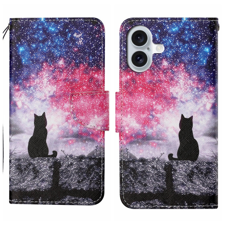 For iPhone 16 Plus 3D Colored Drawing Flip Leather Phone Case(Star Cat) - iPhone 16 Plus Cases by buy2fix | Online Shopping UK | buy2fix