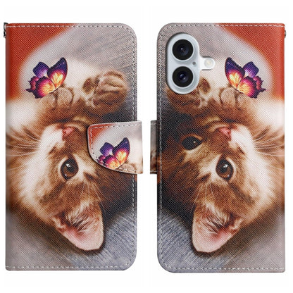 For iPhone 16 Plus 3D Colored Drawing Flip Leather Phone Case(Butterfly Cat) - iPhone 16 Plus Cases by buy2fix | Online Shopping UK | buy2fix