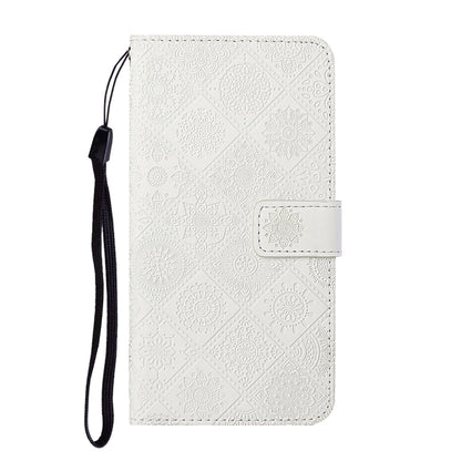 For iPhone 16 Plus Ethnic Style Embossed Pattern Leather Phone Case(White) - iPhone 16 Plus Cases by buy2fix | Online Shopping UK | buy2fix