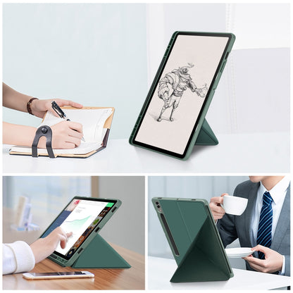 For Samsung Galaxy Tab S9+ Cloth Texture Multi-folding Horizontal Flip Leather Tablet Case(Dark Green) - Galaxy Tab S9+ Cases by buy2fix | Online Shopping UK | buy2fix