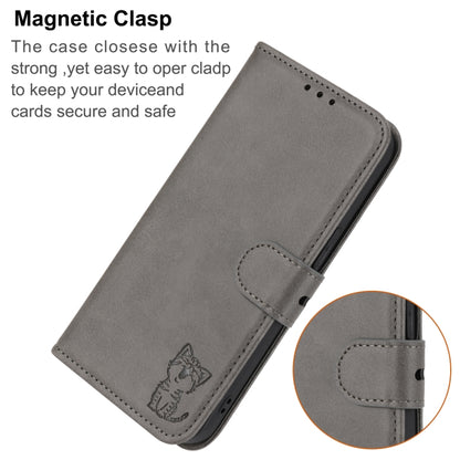 For iPhone 16 Pro Embossed Happy Cat Pattern Flip Leather Phone Case(Grey) - iPhone 16 Pro Cases by buy2fix | Online Shopping UK | buy2fix