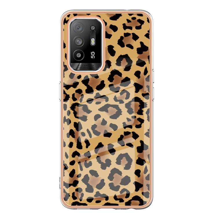 For OPPO A94 5G / A95 5G Electroplating Marble Dual-side IMD Phone Case(Leopard Print) - OPPO Cases by buy2fix | Online Shopping UK | buy2fix