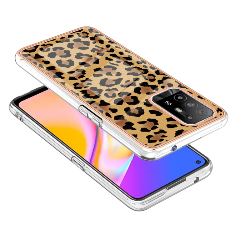 For OPPO A94 5G / A95 5G Electroplating Marble Dual-side IMD Phone Case(Leopard Print) - OPPO Cases by buy2fix | Online Shopping UK | buy2fix