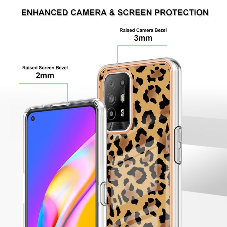 For OPPO A94 5G / A95 5G Electroplating Marble Dual-side IMD Phone Case(Leopard Print) - OPPO Cases by buy2fix | Online Shopping UK | buy2fix