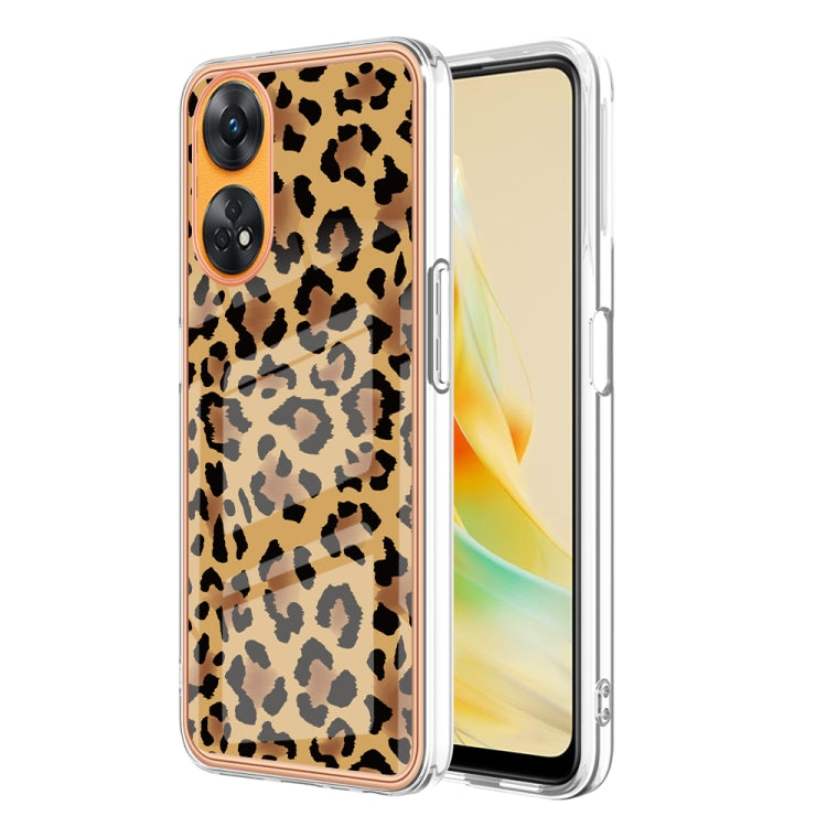 For OPPO Reno8 T 4G Electroplating Marble Dual-side IMD Phone Case(Leopard Print) - OPPO Cases by buy2fix | Online Shopping UK | buy2fix