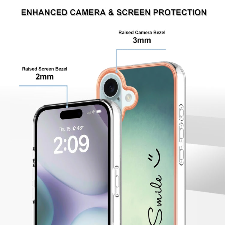 For iPhone 16 Plus Electroplating Marble Dual-side IMD Phone Case(Smile) - iPhone 16 Plus Cases by buy2fix | Online Shopping UK | buy2fix