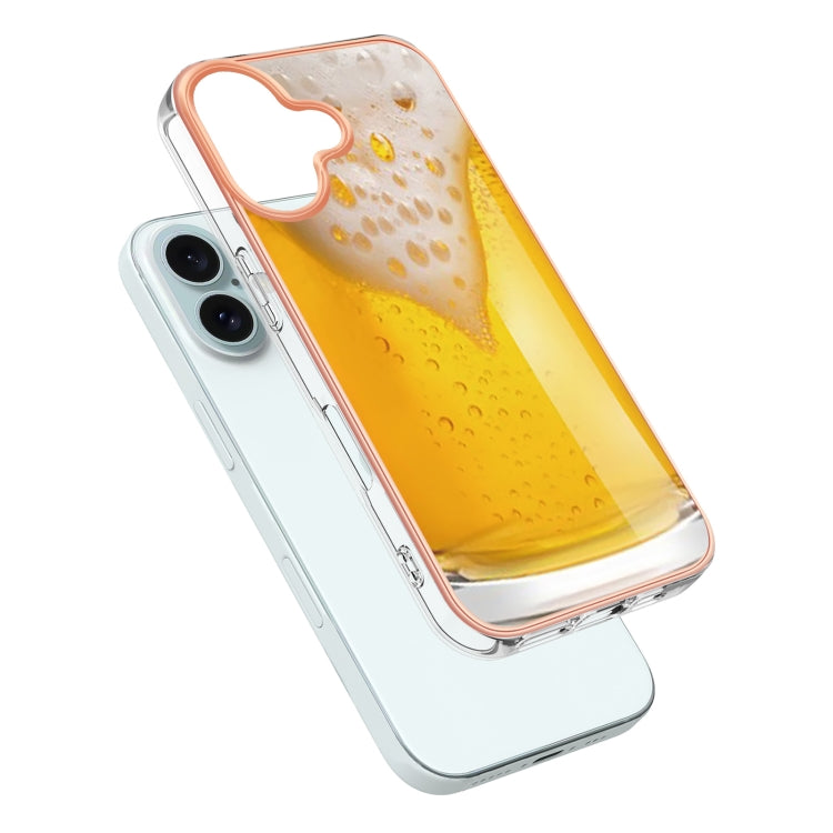 For iPhone 16 Plus Electroplating Marble Dual-side IMD Phone Case(Draft Beer) - iPhone 16 Plus Cases by buy2fix | Online Shopping UK | buy2fix