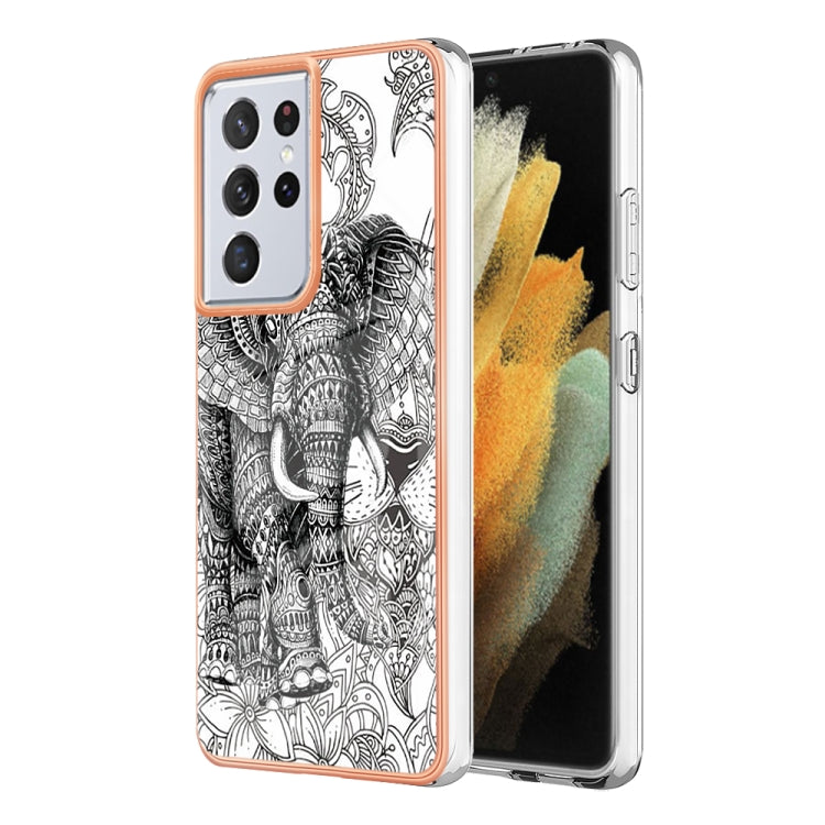 For Samsung Galaxy S21 Ultra 5G Electroplating Marble Dual-side IMD Phone Case(Totem Elephant) - Galaxy S21 Ultra 5G Cases by buy2fix | Online Shopping UK | buy2fix