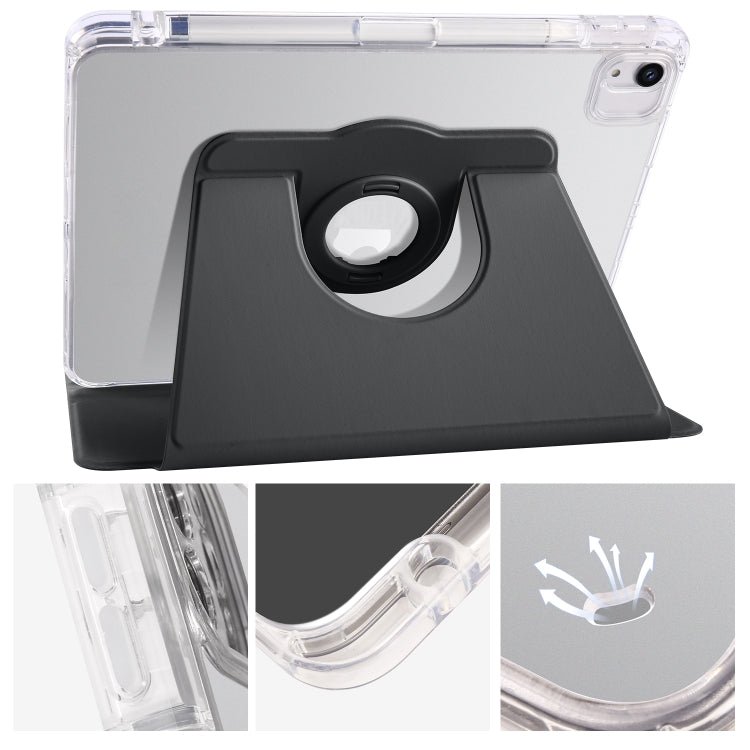 For iPad Air 11 2025 / 2024 Clear Acrylic 360 Rotation Detachable Leather Tablet Case(Black) - iPad Air 11 2025 / 2024 Cases by buy2fix | Online Shopping UK | buy2fix