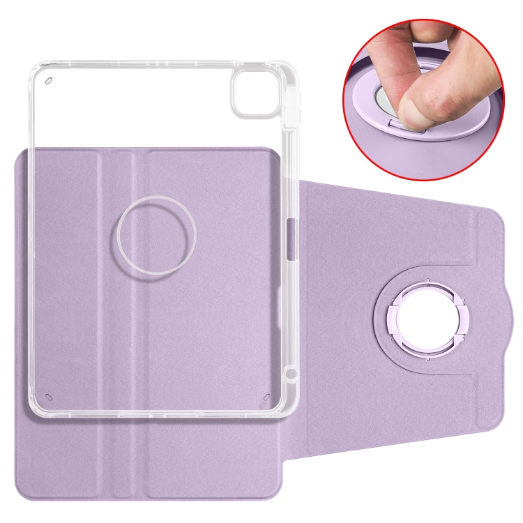 For iPad Pro 11 2024 Clear Acrylic 360 Rotation Detachable Leather Tablet Case(Light Purple) - iPad Pro 11 2024 Cases by buy2fix | Online Shopping UK | buy2fix