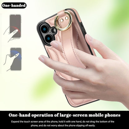 For iPhone 16 Plus Non-slip Full Coverage Ring PU Phone Case with Wristband(Rose Gold) - iPhone 16 Plus Cases by buy2fix | Online Shopping UK | buy2fix