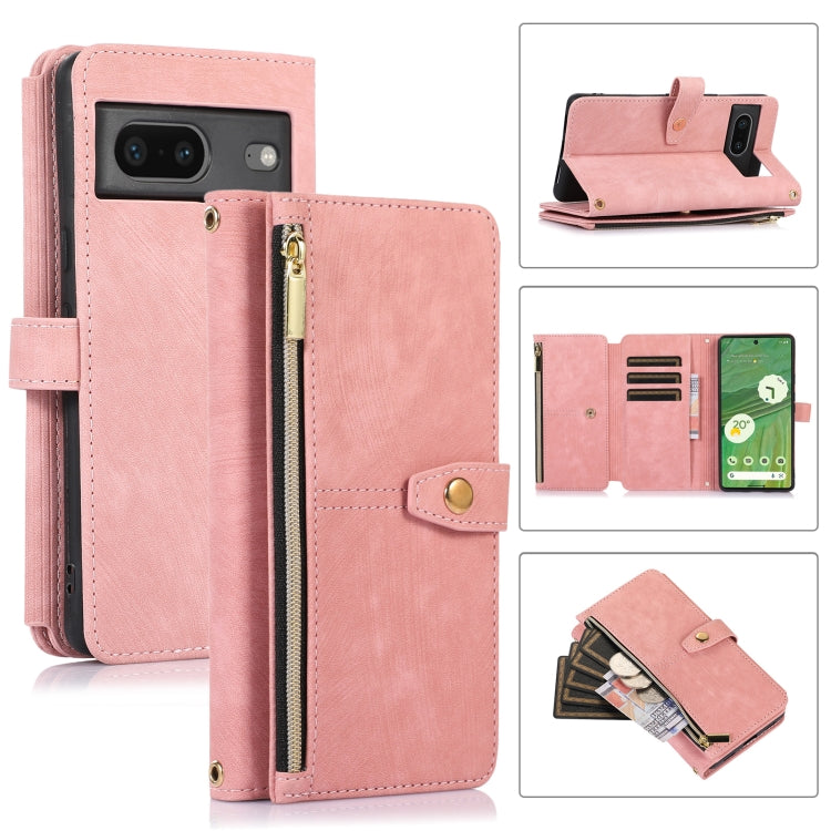 For Google Pixel 7 Dream 9-Card Wallet Zipper Bag Leather Phone Case(Pink) - Google Cases by buy2fix | Online Shopping UK | buy2fix