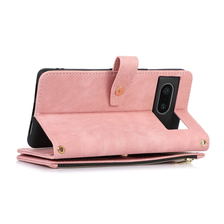 For Google Pixel 7 Dream 9-Card Wallet Zipper Bag Leather Phone Case(Pink) - Google Cases by buy2fix | Online Shopping UK | buy2fix