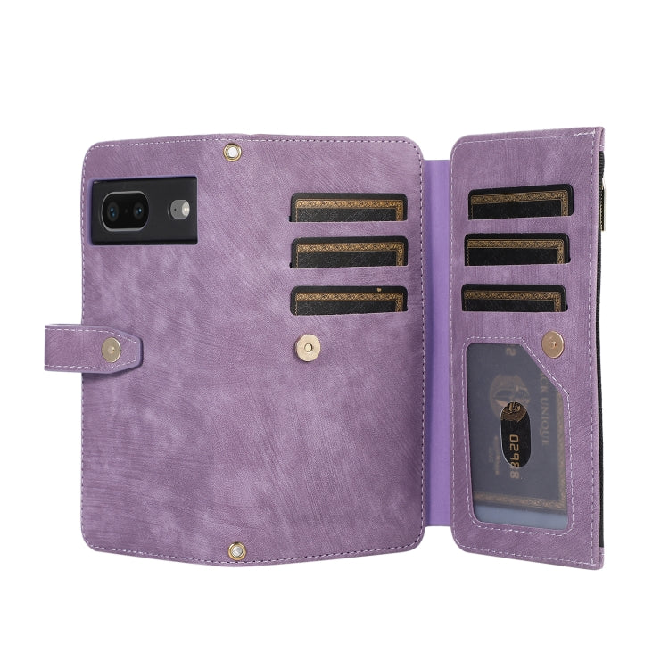 For Google Pixel 7 Dream 9-Card Wallet Zipper Bag Leather Phone Case(Purple) - Google Cases by buy2fix | Online Shopping UK | buy2fix