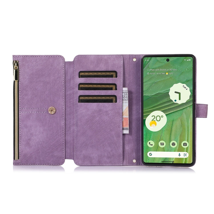 For Google Pixel 7 Dream 9-Card Wallet Zipper Bag Leather Phone Case(Purple) - Google Cases by buy2fix | Online Shopping UK | buy2fix