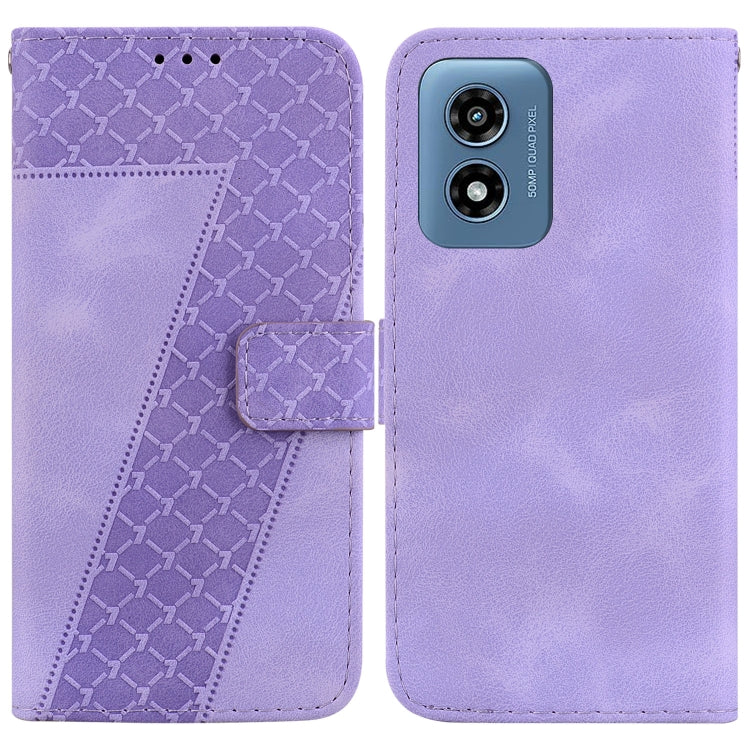 For Motorola Moto G Play 4G 2024 Seven-shaped Embossed Leather Phone Case(Purple) - Motorola Cases by buy2fix | Online Shopping UK | buy2fix