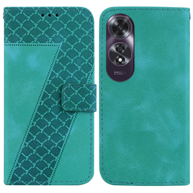 For OPPO A60 4G 7-shaped Embossed Leather Phone Case(Green) - OPPO Cases by buy2fix | Online Shopping UK | buy2fix