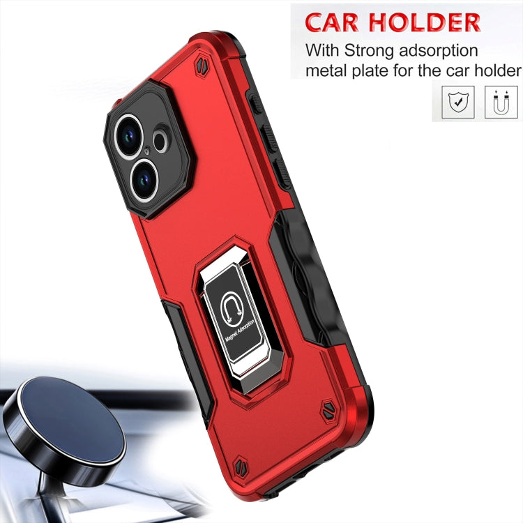 For iPhone 16 Ring Holder Non-slip Shockproof Armor Phone Case(Red) - iPhone 16 Cases by buy2fix | Online Shopping UK | buy2fix