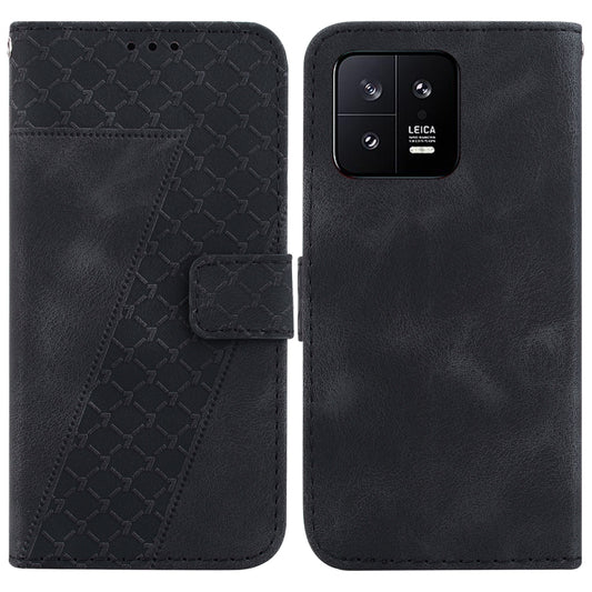 For Xiaomi 13 5G 7-shaped Embossed Leather Phone Case(Black) - 13 Cases by buy2fix | Online Shopping UK | buy2fix