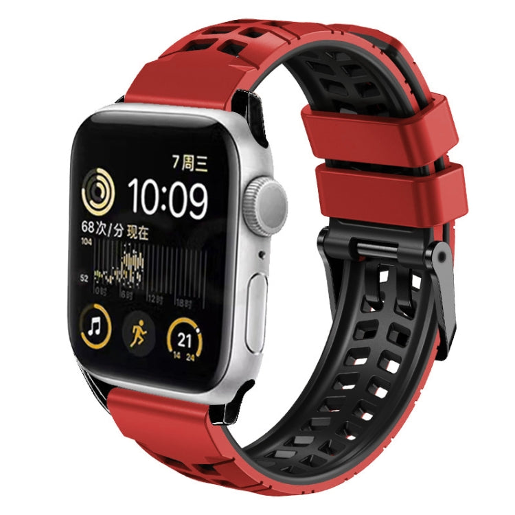 For Apple Watch Series 4 44mm Twill Dual-row Buckle Silicone Watch Band(Red Black) - Watch Bands by buy2fix | Online Shopping UK | buy2fix