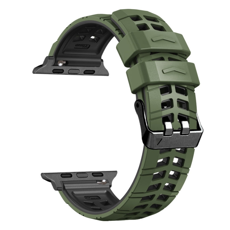 For Apple Watch Series 2 42mm Twill Dual-row Buckle Silicone Watch Band(Army Green Black) - Watch Bands by buy2fix | Online Shopping UK | buy2fix