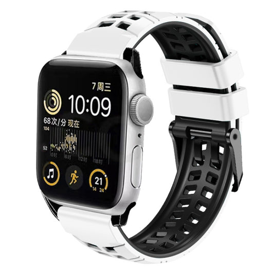 For Apple Watch SE 2023 44mm Twill Dual-row Buckle Silicone Watch Band(White Black) - Watch Bands by buy2fix | Online Shopping UK | buy2fix