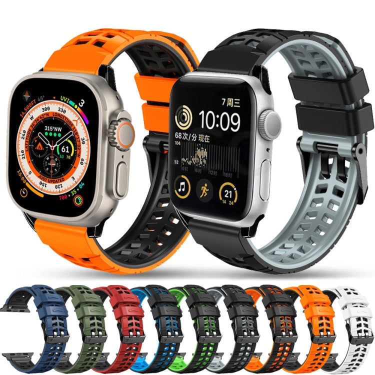 For Apple Watch Series 7 41mm Twill Dual-row Buckle Silicone Watch Band(Black Orange) - Watch Bands by buy2fix | Online Shopping UK | buy2fix