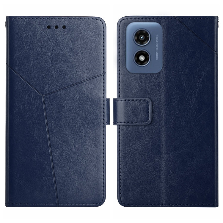 For Motorola Moto G Play 4G 2024 HT01 Y-shaped Pattern Flip Leather Phone Case(Blue) - Motorola Cases by buy2fix | Online Shopping UK | buy2fix