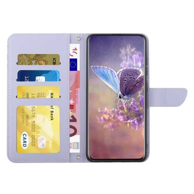 For Motorola Moto G84 HT03 Skin Feel Butterfly Embossed Flip Leather Phone Case(Purple) - Motorola Cases by buy2fix | Online Shopping UK | buy2fix