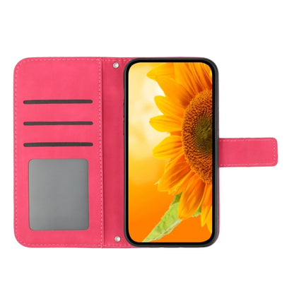 For Motorola Moto G Play 4G 2024 HT04 Skin Feel Sun Flower Embossed Flip Leather Phone Case with Lanyard(Rose Red) - Motorola Cases by buy2fix | Online Shopping UK | buy2fix