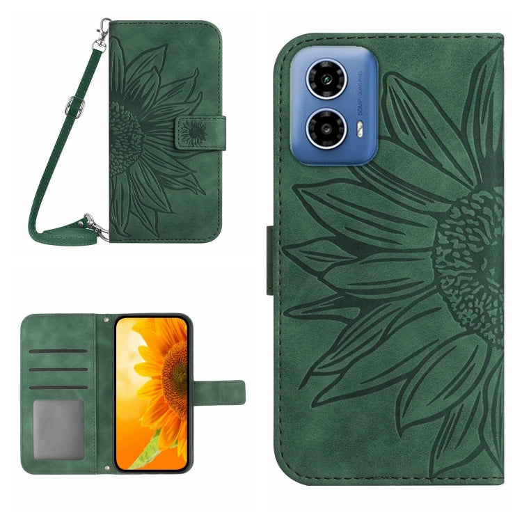 For Motorola Edge 5G 2024 HT04 Skin Feel Sun Flower Embossed Flip Leather Phone Case with Lanyard(Green) - Motorola Cases by buy2fix | Online Shopping UK | buy2fix